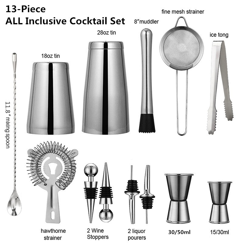 Home Bar Set - 13Pcs/Set Stainless Steel Cocktail Shaker Ice